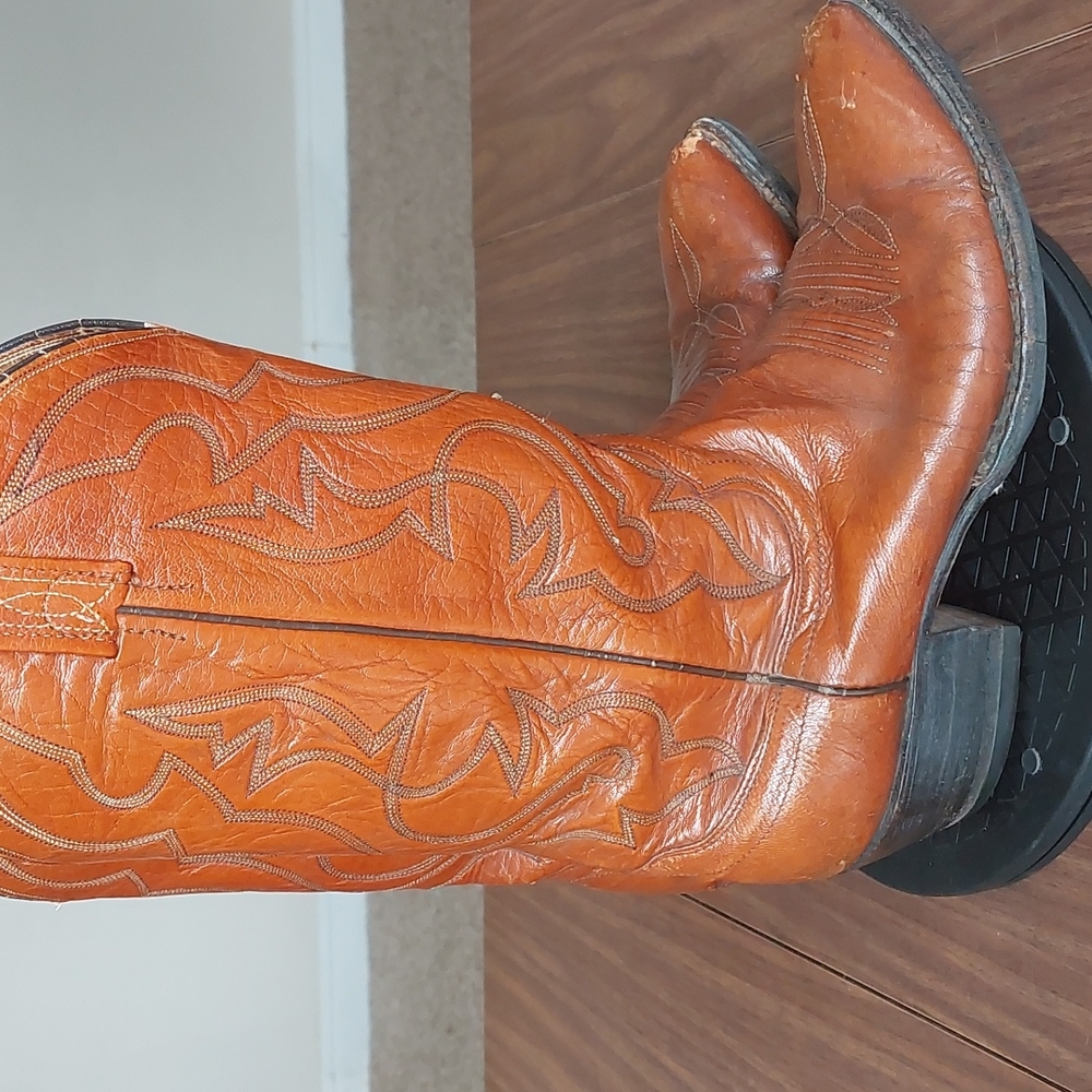 Dan Post 9.5d Vintage Solid Brown Leather Western… - image 2